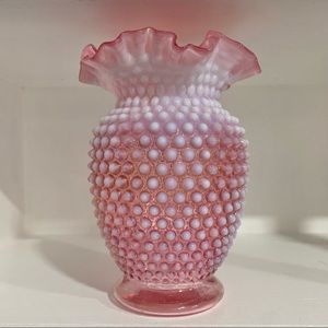 Fenton Cranberry and Opalescent Hobnail Ruffle Top Vase